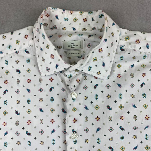 Etro Mens Shirt 42 Large White Paisley Print Button Up Long Sleeve Comfortetro - Picture 2 of 9